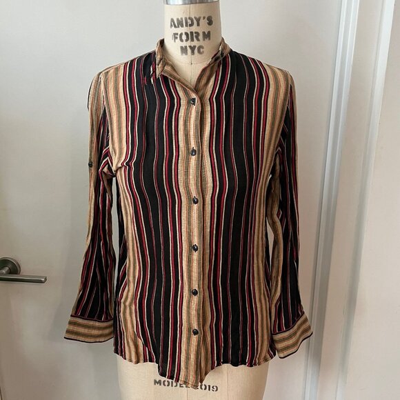 Vintage LAUREN RALPH LAUREN Silk/Linen Striped Button Up Blouse Size Petite S - Picture 1 of 6